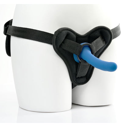 SPORTSHEETS SPECIAL EDITION NEW COMER''S STRAP-ON SET HARNESS & 5.25 IN. DILDO BLUE/BLACK