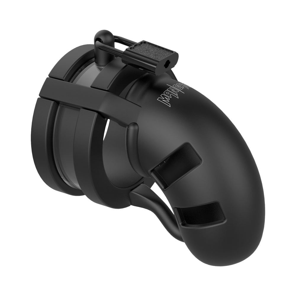 SHOTS - MANCAGE MODEL 18 ADJUSTABLE 3.5 IN. SILICONE BALLSPLITTER COCK CAGE BLACK