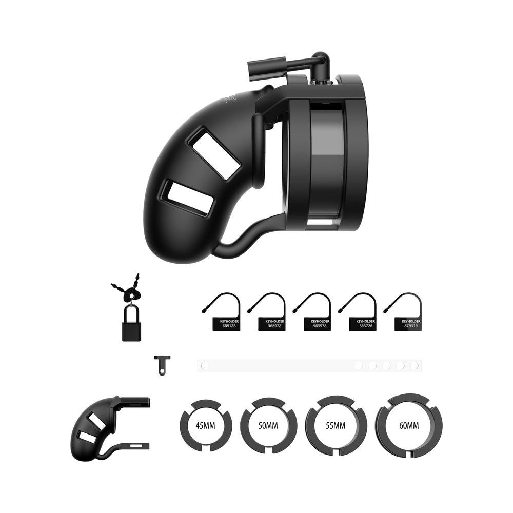SHOTS - MANCAGE MODEL 18 ADJUSTABLE 3.5 IN. SILICONE BALLSPLITTER COCK CAGE BLACK