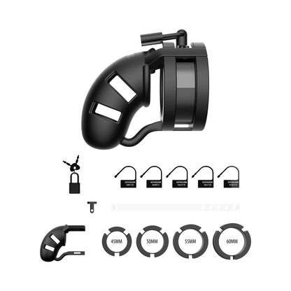 SHOTS - MANCAGE MODEL 18 ADJUSTABLE 3.5 IN. SILICONE BALLSPLITTER COCK CAGE BLACK
