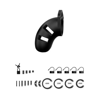 SHOTS MANCAGE MODEL 20 ADJUSTABLE 3.5 IN. SILICONE CHASTITY COCK CAGE BLACK