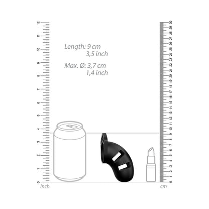 SHOTS - MANCAGE MODELO 20 JAULA DE CASTIDAD DE SILICONA AJUSTABLE DE 3.5 PULGADAS NEGRA