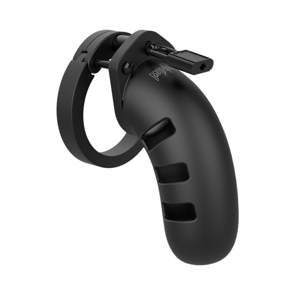 SHOTS - MANCAGE MODEL 21 ADJUSTABLE 4.5 IN. SILICONE CHASTITY COCK CAGE BLACK