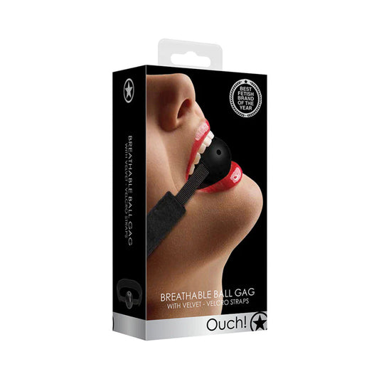SHOTS - OUCH! VELVET ADJUSTABLE BREATHABLE BALL GAG WITH VELCRO STRAPS BLACK