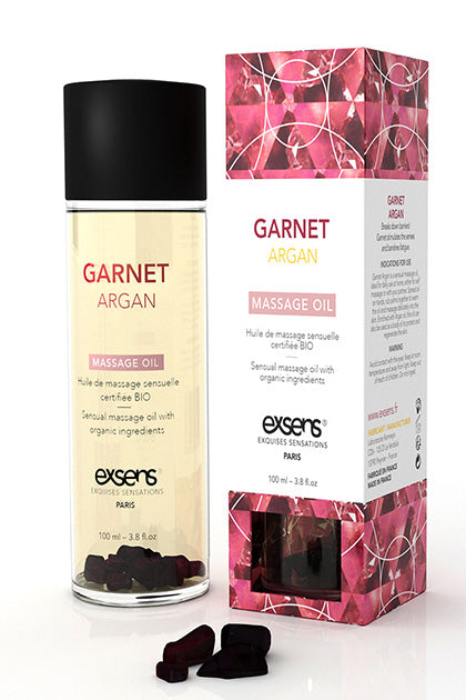 EXSENS - SENSUAL MASSAGE OIL WITH ORGANIC INGREDIENTS AND STONES GARNET ARGAN 100 ML.