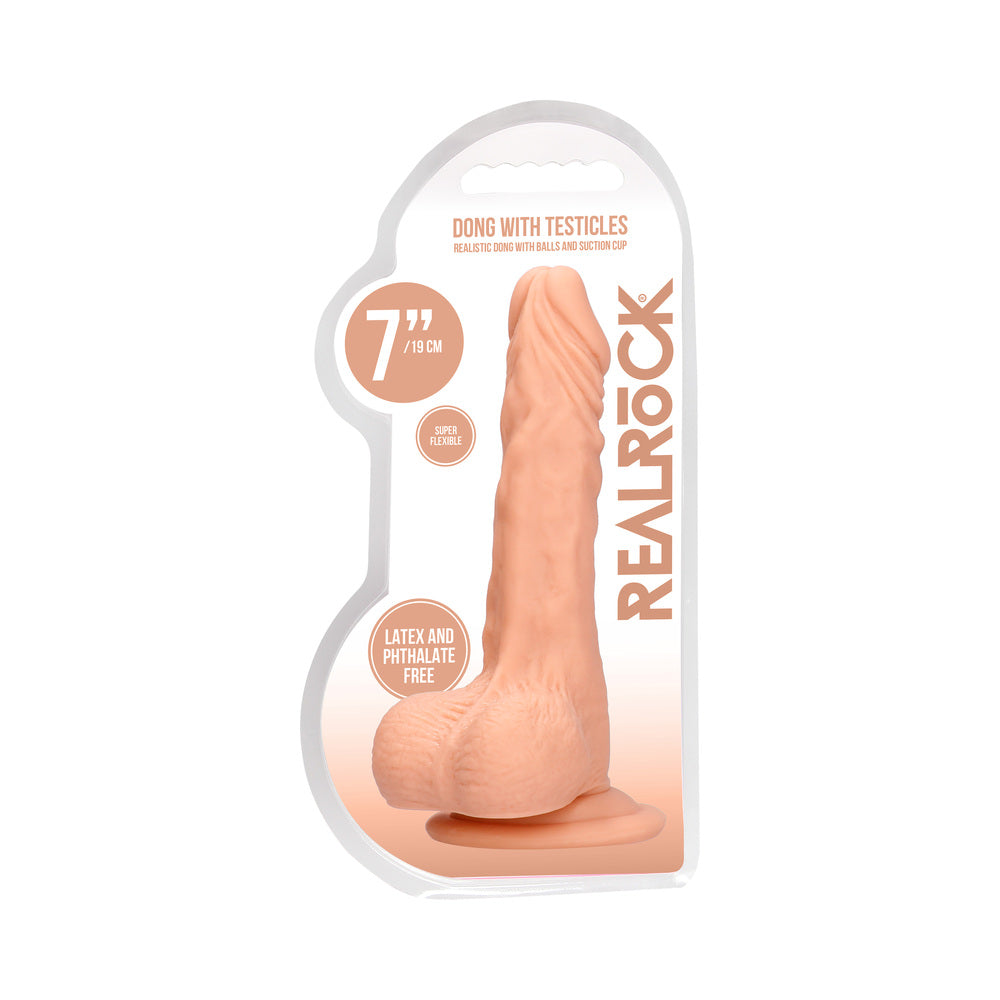 SHOTS - REALROCK REALISTIC 7 IN. DILDO WITH BALLS AND SUCTION CUP BEIGE