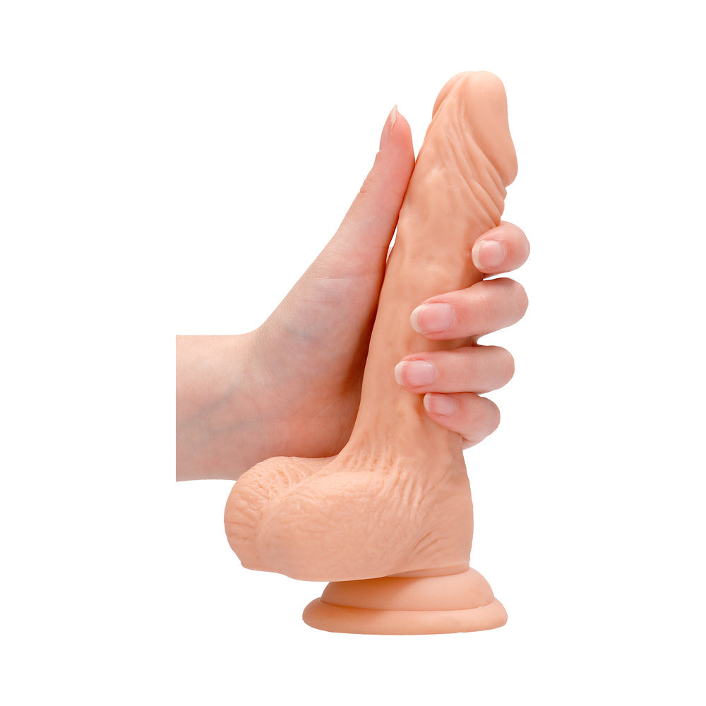 REALROCK REALISTIC 7 IN. DILDO WITH BALLS AND SUCTION CUP BEIGE