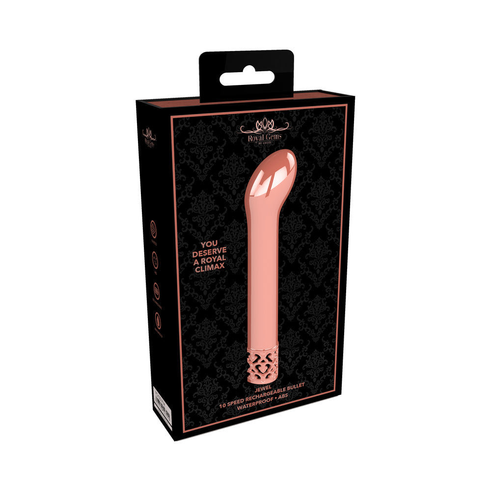 SHOTS - ROYAL GEMS JEWEL RECHARGEABLE CURVED ABS BULLET VIBRATOR ROSE GOLD
