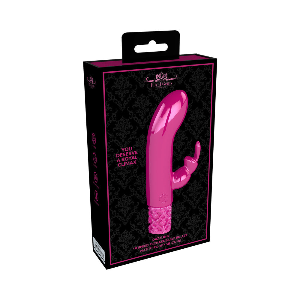 ROYAL GEMS DAZZLING RECHARGEABLE SILICONE MINIATURE RABBIT VIBRATOR PINK