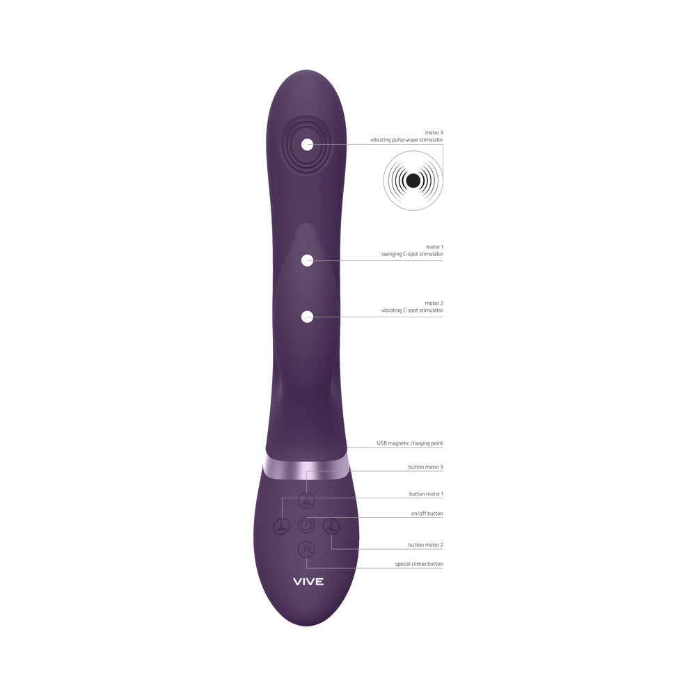 VIVE AIMI RECHARGEABLE SWINGING PULSE-WAVE SILICONE RABBIT VIBRATOR PURPLE