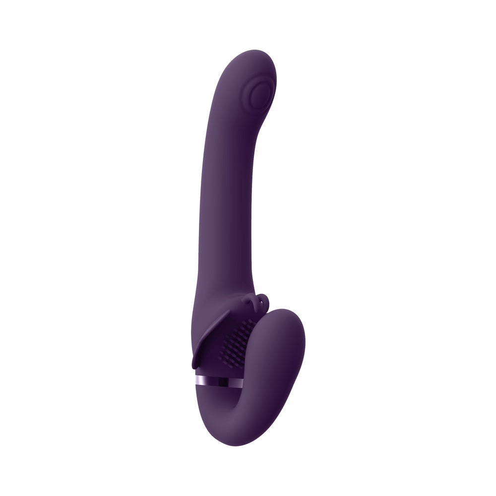 VIVE SATU RECHARGEABLE TRIPLE MOTOR PULSE-WAVE VIBRATING SILICONE STRAPLESS STRAP-ON PURPLE