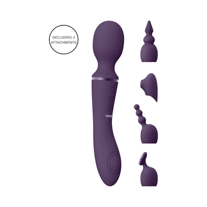 VIVE NAMI DUAL-ENDED PULSE WAVE & VIBRATING WAND WITH INTERCHANGEABLE SLEEVES PURPLE
