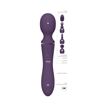 VIVE NAMI DUAL-ENDED PULSE WAVE & VIBRATING WAND WITH INTERCHANGEABLE SLEEVES PURPLE