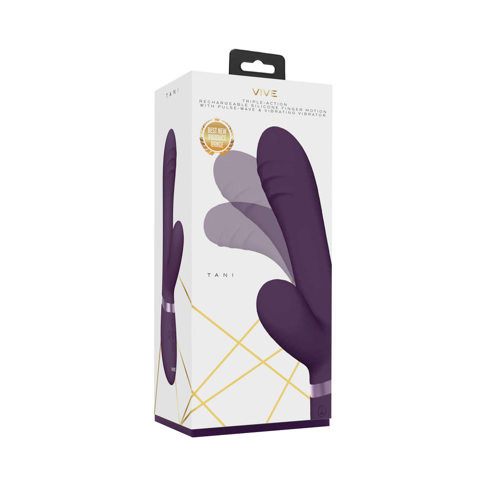 VIVE TANI RECHARGEABLE FINGER MOTION WITH PULSE-WAVE & VIBRATING SILICONE DUAL STIMULATOR PURPLE
