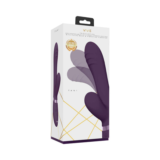 VIVE TANI RECHARGEABLE FINGER MOTION WITH PULSE-WAVE & VIBRATING SILICONE DUAL STIMULATOR PURPLE