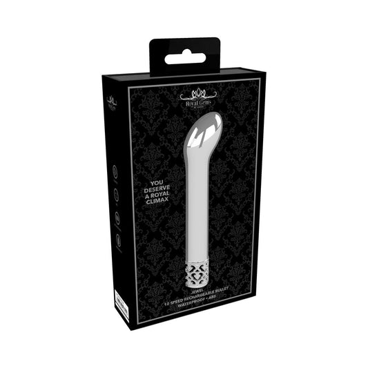 ROYAL GEMS JEWEL RECHARGEABLE 10-SPEED BULLET VIBRATOR SILVER