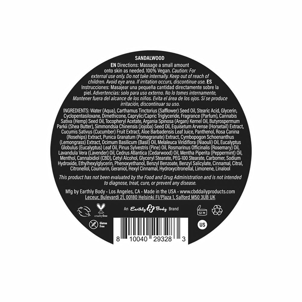 EARTHLY BODY - CBD CREAM SANDALWOOD 5 OZ.