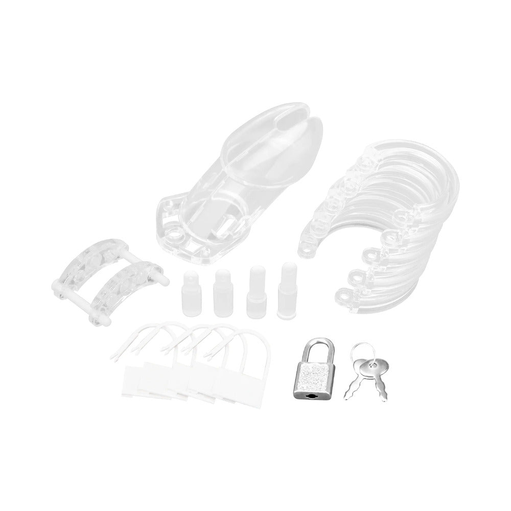 ELECTRIC EEL - BLUE LINE ACRYLIC SEE-THRU CHASTITY COCK CAGE CLEAR