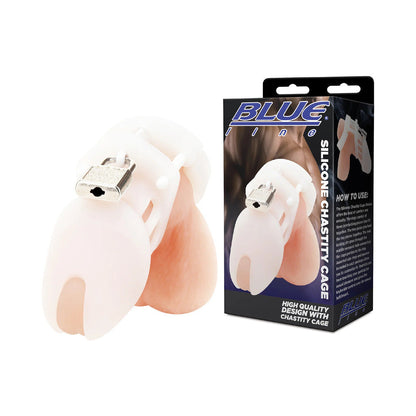 BLUE LINE SILICONE CHASTITY COCK CAGE WHITE
