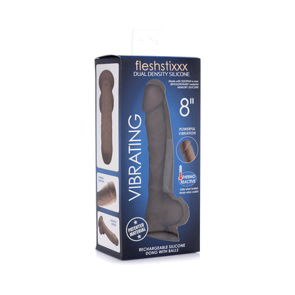 CURVE TOYS FLESHSTIXXX RECHARGEABLE 8 IN. POSABLE VIBRATING DILDO WITH BALLS & SUCTION CUP BROWN