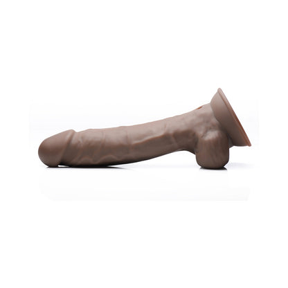 CURVE TOYS FLESHSTIXXX RECHARGEABLE 8 IN. POSABLE VIBRATING DILDO WITH BALLS & SUCTION CUP BROWN