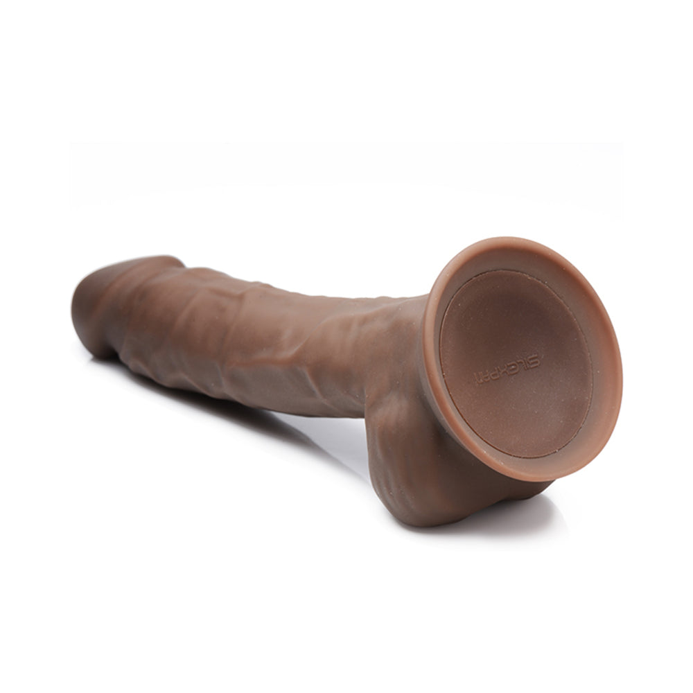 CURVE TOYS FLESHSTIXXX RECHARGEABLE 8 IN. POSABLE VIBRATING DILDO WITH BALLS & SUCTION CUP BROWN
