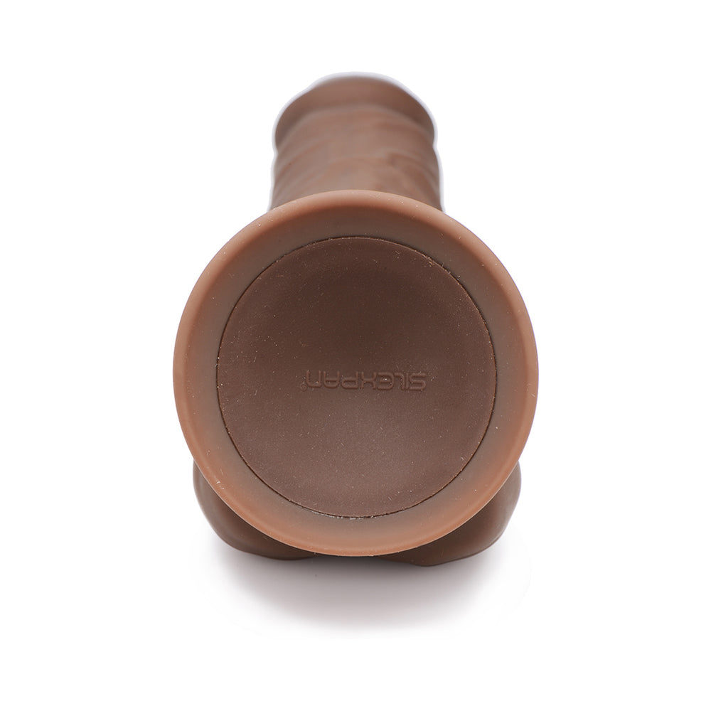 CURVE TOYS FLESHSTIXXX RECHARGEABLE 8 IN. POSABLE VIBRATING DILDO WITH BALLS & SUCTION CUP BROWN