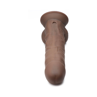 CURVE TOYS FLESHSTIXXX RECHARGEABLE 8 IN. POSABLE VIBRATING DILDO WITH BALLS & SUCTION CUP BROWN