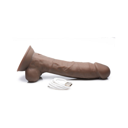 CURVE TOYS FLESHSTIXXX RECHARGEABLE 8 IN. POSABLE VIBRATING DILDO WITH BALLS & SUCTION CUP BROWN
