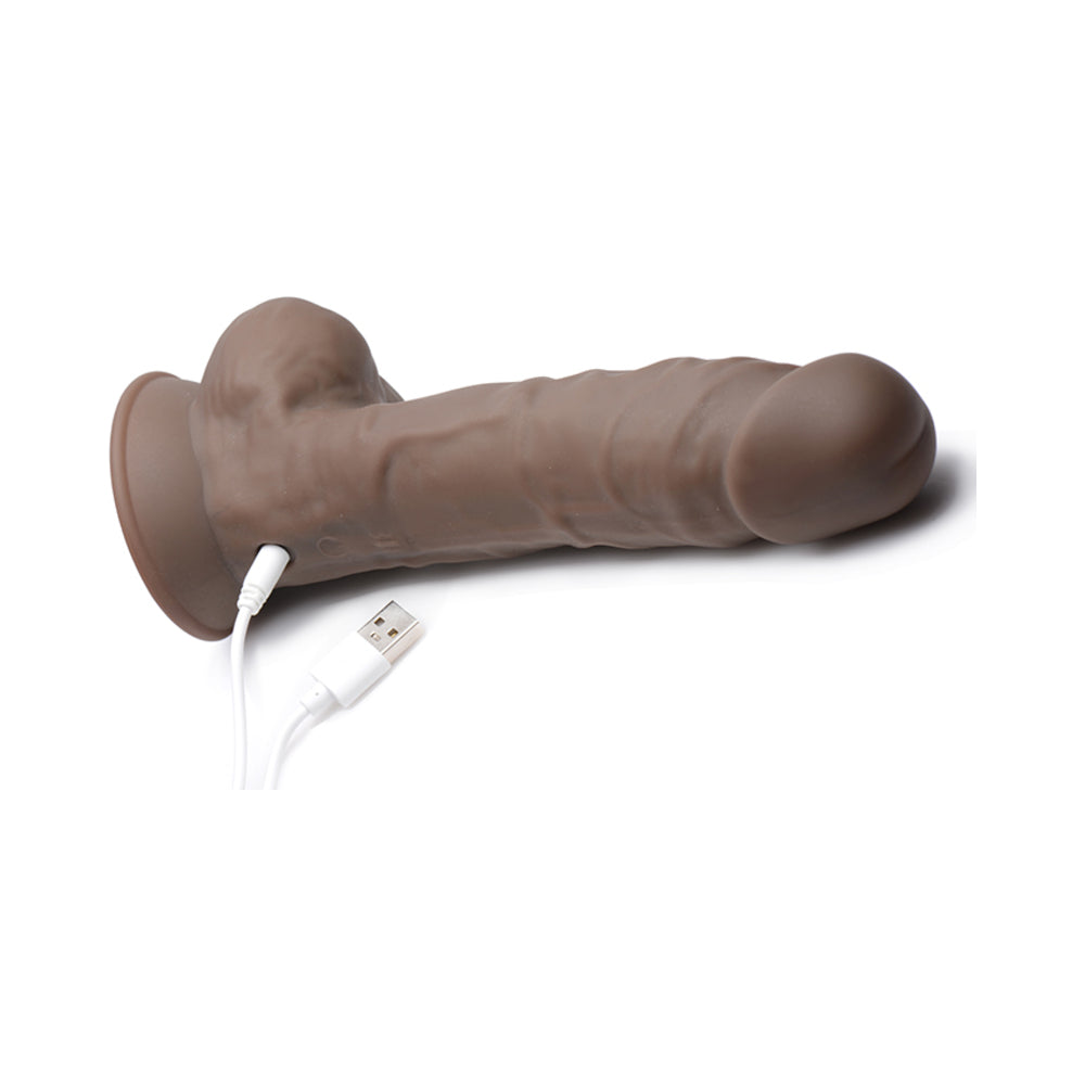 CURVE TOYS FLESHSTIXXX RECHARGEABLE 8 IN. POSABLE VIBRATING DILDO WITH BALLS & SUCTION CUP BROWN