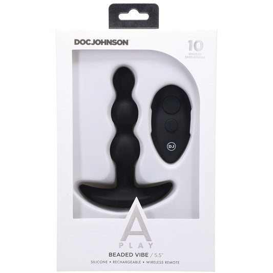 A-PLAY BEADED VIBE RECHARGEABLE SILICONE ANAL PLUG WITH REMOTE BLACK