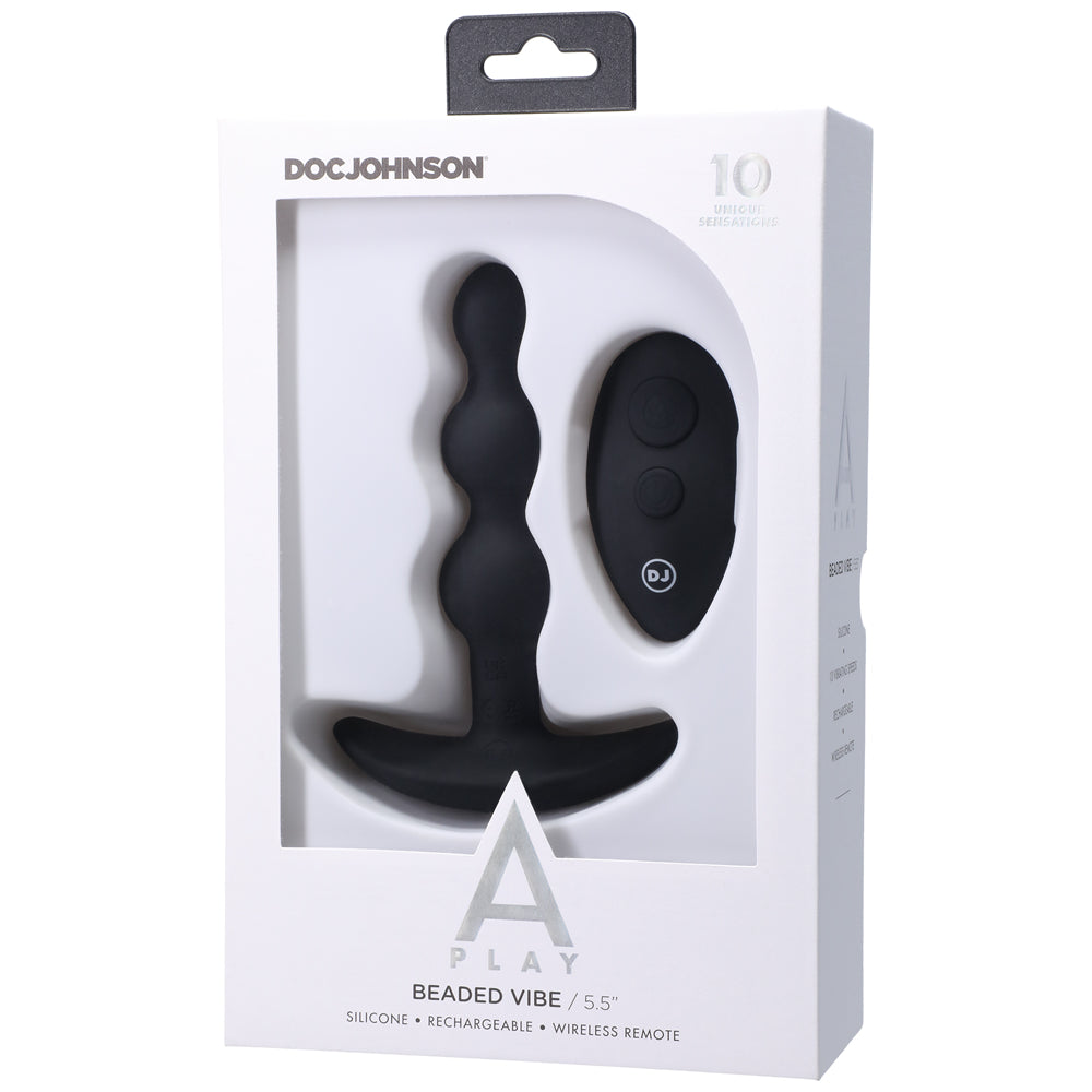 A-PLAY BEADED VIBE RECHARGEABLE SILICONE ANAL PLUG WITH REMOTE BLACK