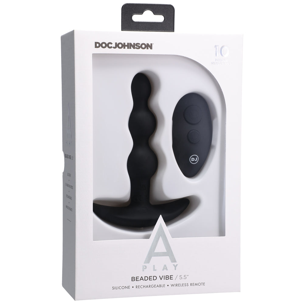A-PLAY BEADED VIBE RECHARGEABLE SILICONE ANAL PLUG WITH REMOTE BLACK