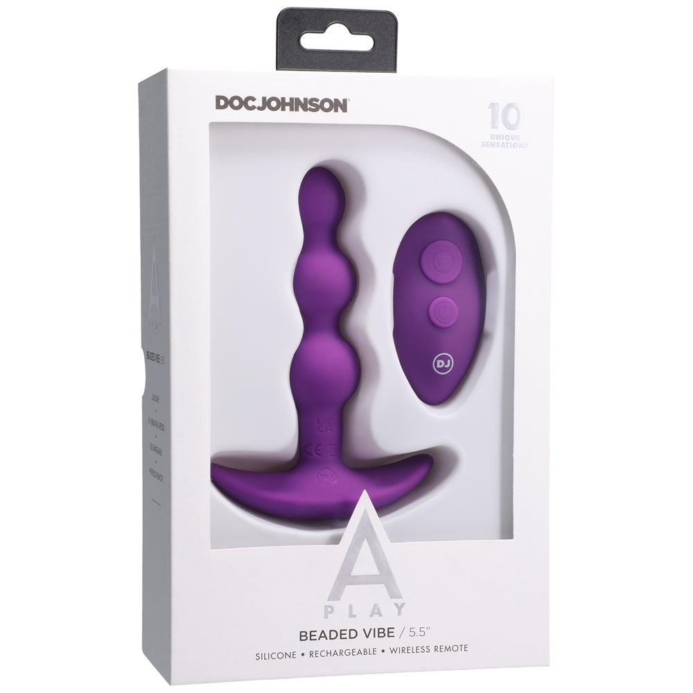 DOC JOHNSON - A-PLAY BEADED VIBE RECHARGEABLE SILICONE ANAL PLUG WITH REMOTE PURPLE