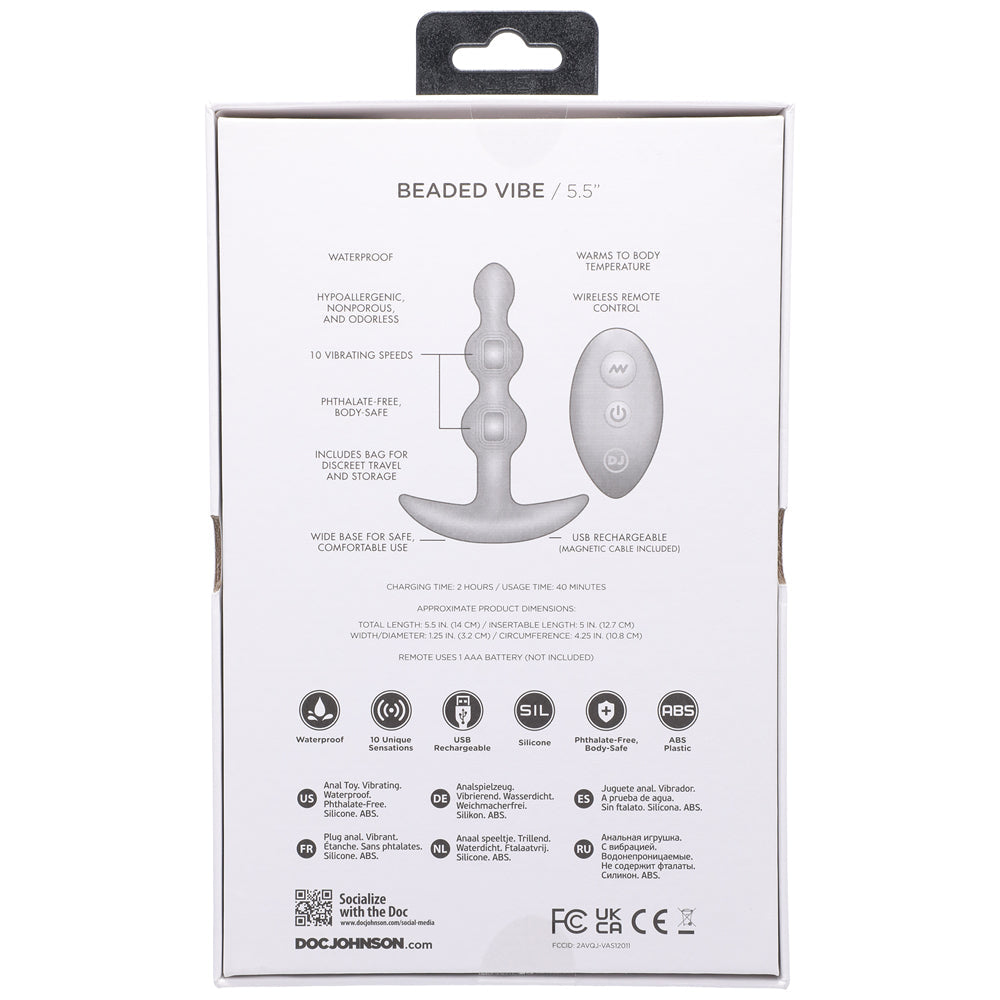 DOC JOHNSON - A-PLAY BEADED VIBE RECHARGEABLE SILICONE ANAL PLUG WITH REMOTE PURPLE