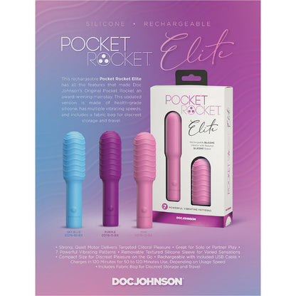 DOC JOHNSON - POCKET ROCKET ELITE RECHARGEABLE BULLET WITH REMOVABLE SLEEVE PURPLE