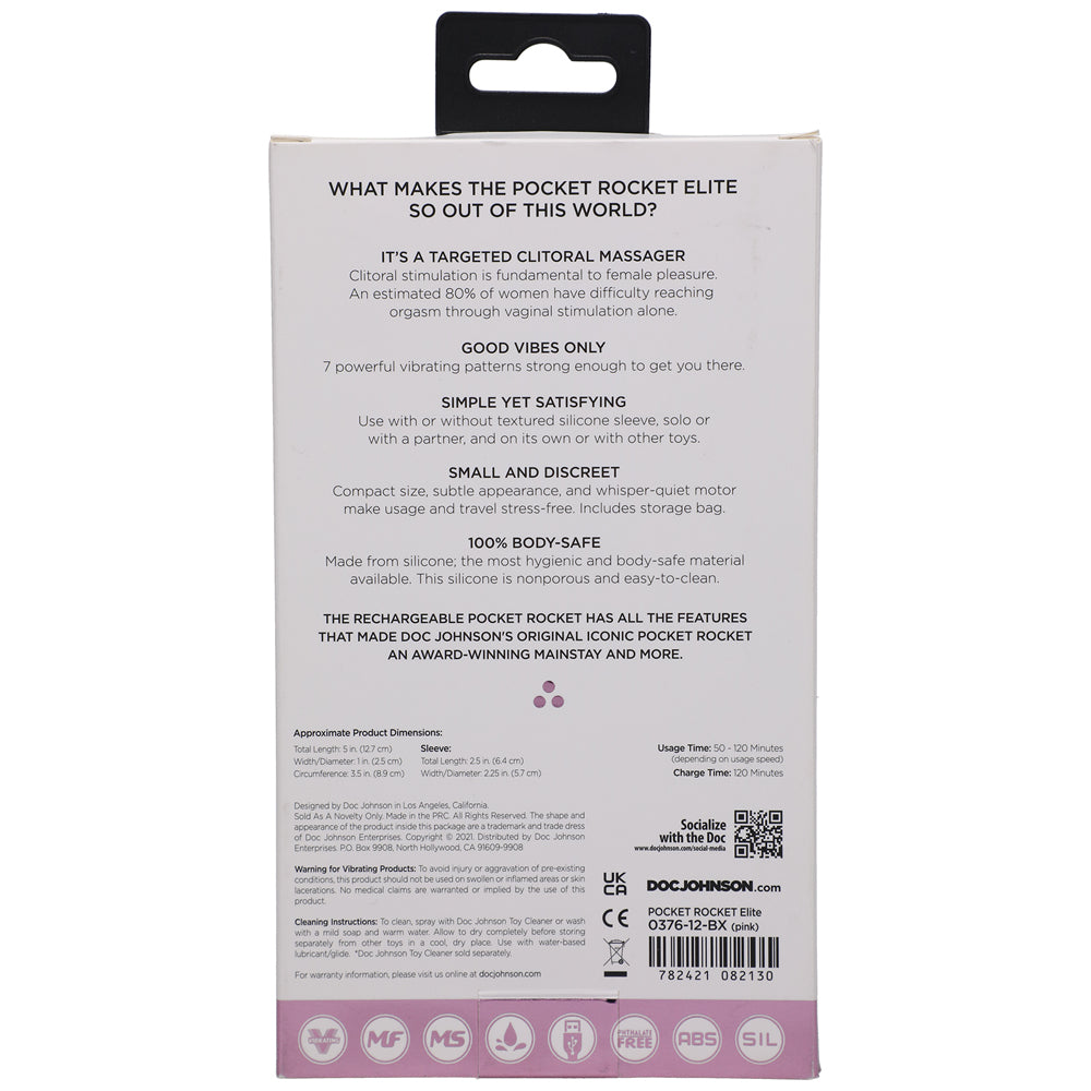 POCKET ROCKET ELITE RECHARGEABLE BULLET WITH REMOVABLE SLEEVE PINK