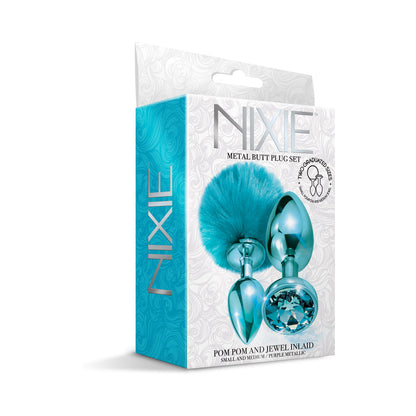 GLOBAL NOVELTIES - NIXIE BUTT PLUG SET POM POM AND JEWEL INLAID METALLIC