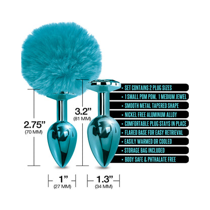 GLOBAL NOVELTIES - NIXIE BUTT PLUG SET POM POM AND JEWEL INLAID METALLIC