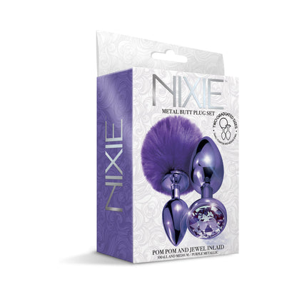 GLOBAL NOVELTIES - NIXIE BUTT PLUG SET POM POM AND JEWEL INLAID METALLIC