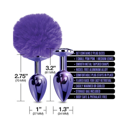 GLOBAL NOVELTIES - NIXIE BUTT PLUG SET POM POM AND JEWEL INLAID METALLIC