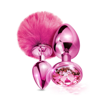 GLOBAL NOVELTIES - NIXIE BUTT PLUG SET POM POM AND JEWEL INLAID METALLIC