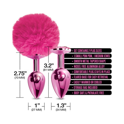 GLOBAL NOVELTIES - NIXIE BUTT PLUG SET POM POM AND JEWEL INLAID METALLIC