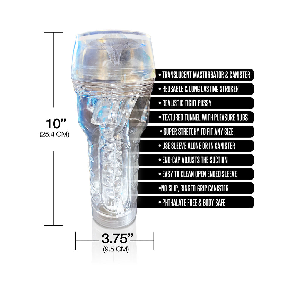 GLOBAL NOVELTIES - HAPPY ENDINGS MSTR B8 IN THE CLEAR PUSSY STROKER SQUEEZE BOX CANISTER