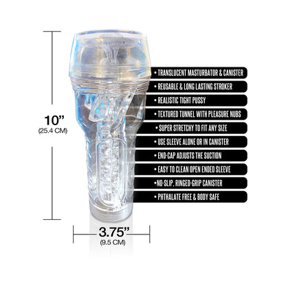 GLOBAL NOVELTIES - HAPPY ENDINGS MSTR B8 IN THE CLEAR PUSSY STROKER SQUEEZE BOX CANISTER