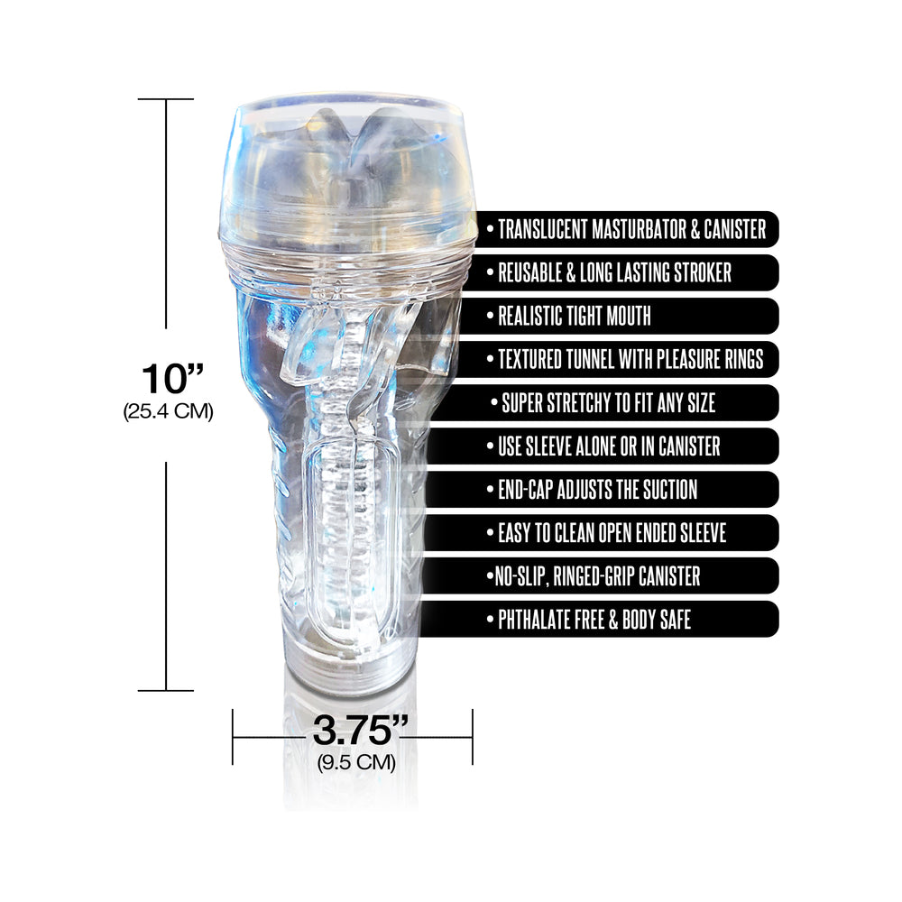 NOUVEAUTÉS MONDIALES - HAPPY ENDINGS MSTR B8 IN THE CLEAR MOUTH STROKER LIP SERVICE CANISTER