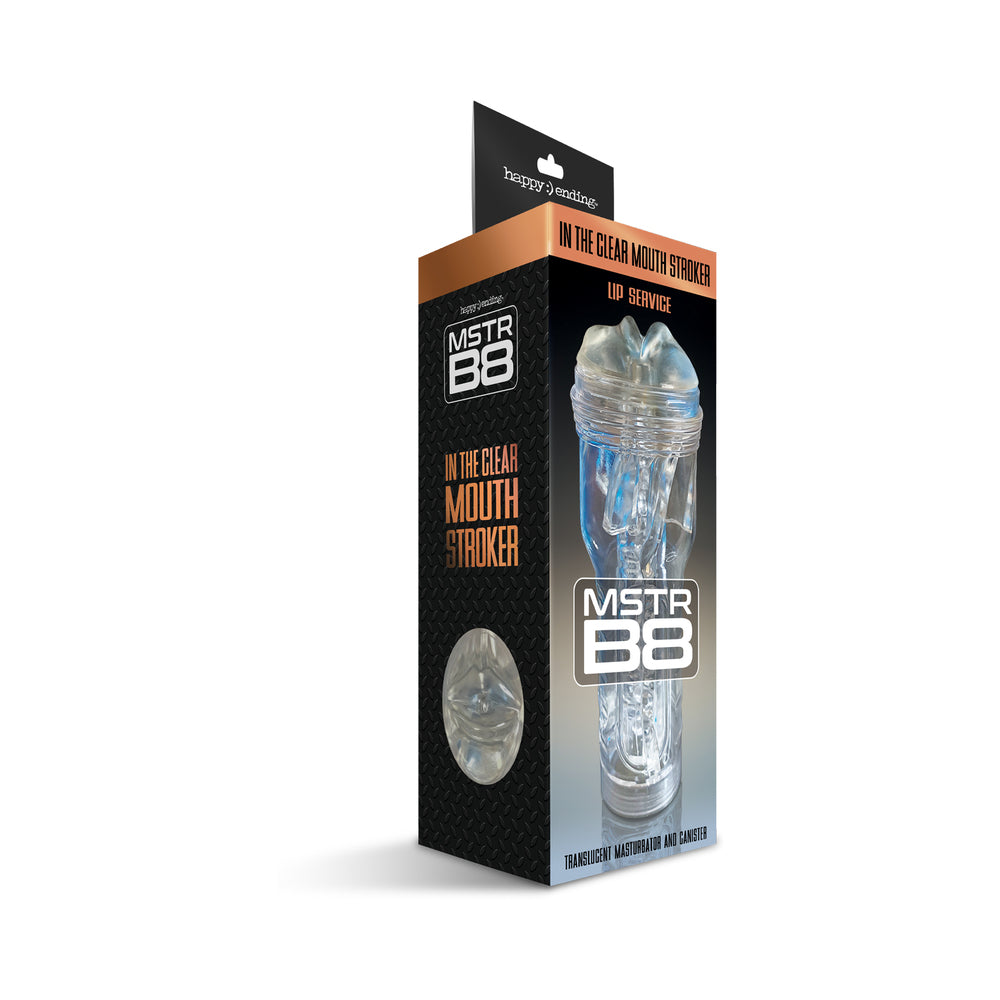 NOUVEAUTÉS MONDIALES - HAPPY ENDINGS MSTR B8 IN THE CLEAR MOUTH STROKER LIP SERVICE CANISTER