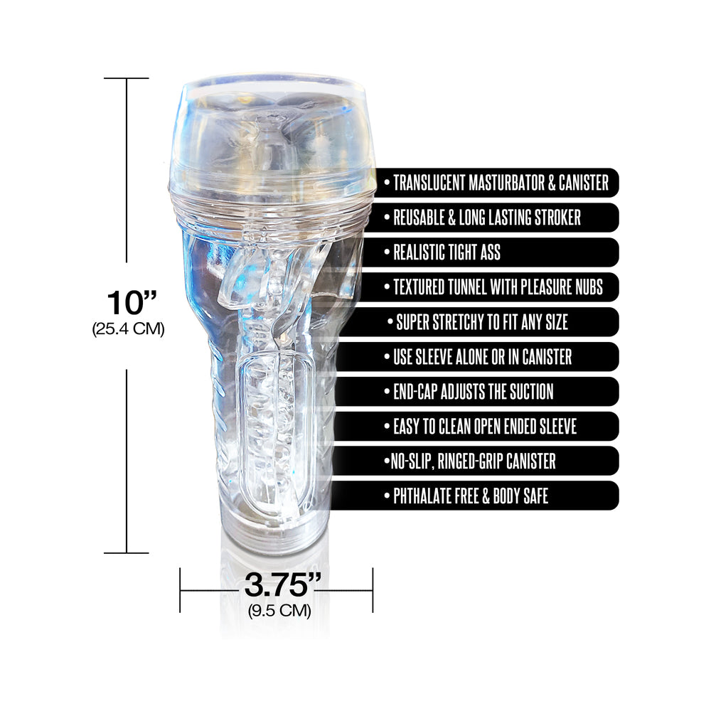 GLOBAL NOVELTIES - HAPPY ENDINGS MSTR B8 IN THE CLEAR ANAL STROKER BUM RUSH CANISTER