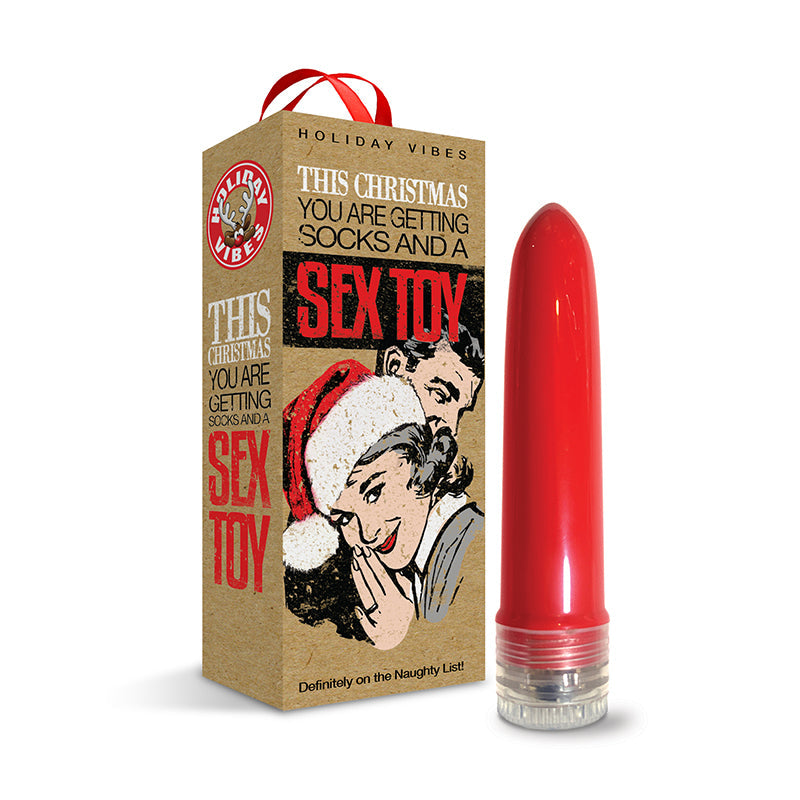 NOVEDADES GLOBALES - CALCETINES DE REGALO DE NAUGHTY LIST Y UN JUGUETE SEXUAL DE 4 PULGADAS, VIBRADOR MULTIVELOCIDAD CON BOLSA DE ALMACENAMIENTO