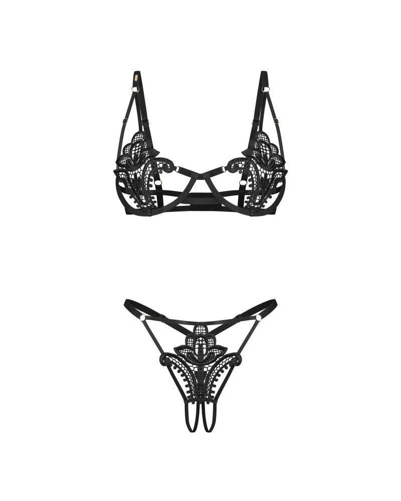 OBSESSIVE - LUISE SUBLIM BLACK 2-PCS CROTCHLESS SET S/M